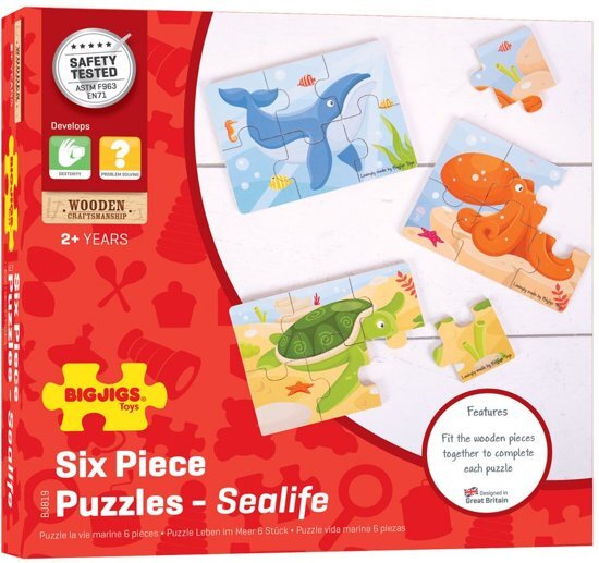 Bigjigs Toys Bigjigs waterdieren puzzel 3 puzzels met zes stukjes