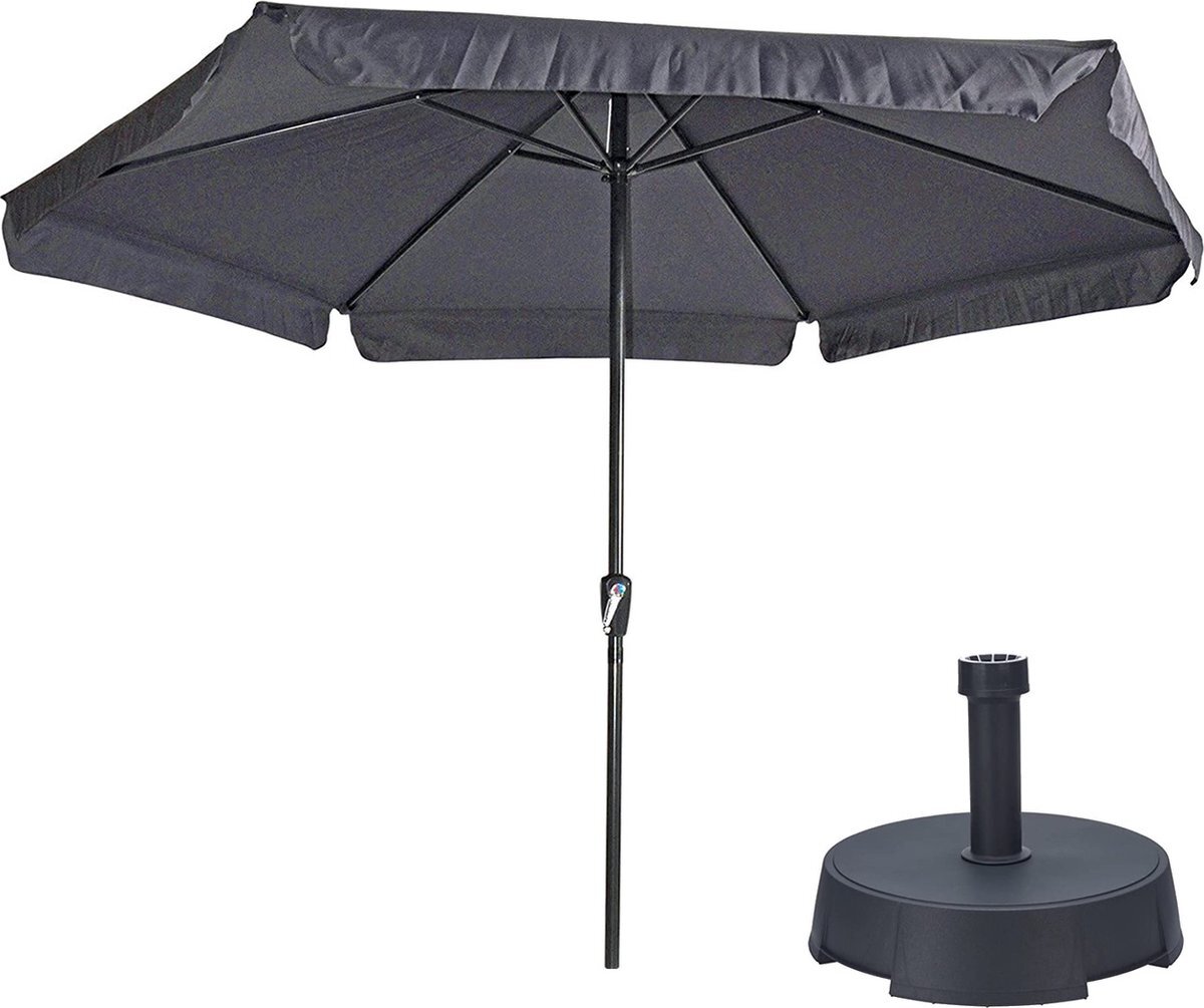 Outdoor Living Parasol Gemini Grijs Ø300 cm + inclusief parasolvoet 25 kg