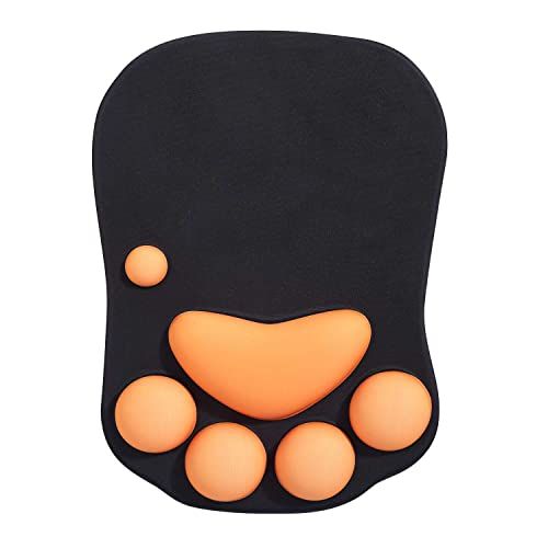 DOBAOJIA Schattige Cat Paw Muismat, Ergonomische Muismat met Polssteun, Siliconen Gel Mouse Pad, voor thuis/kantoor/gaming, Zwart en Oranje