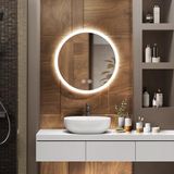 EMKE Badkamerspiegel met verlichting, diameter 50 cm, ronde spiegel met aanraakschakelaar, anti-condens, geheugenfunctie, warm licht/koudwit/neutraal