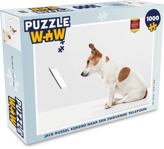 MuchoWow Puzzel Jack Russel kijkend naar een zwevende telefoon - Legpuzzel - Puzzel 1000 stukjes volwassenen - Sinterklaas cadeautjes - Sinterklaas voor grote kinderen