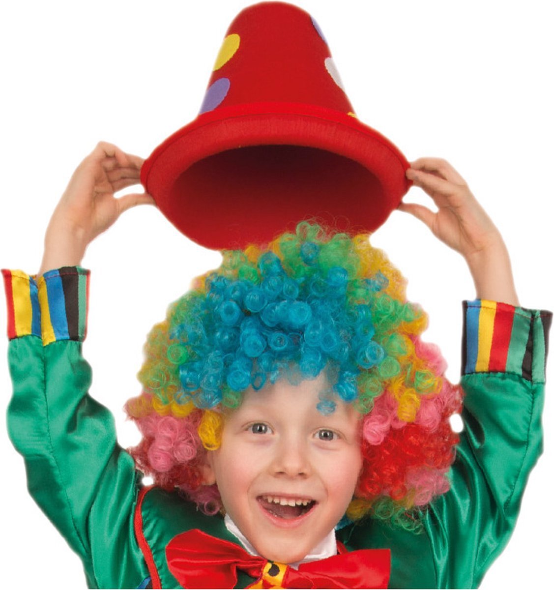 Shoppartners Clown verkleed set voor kinderen pruik met hoedje rood - Carnaval clowns verkleedkleding en accessoires