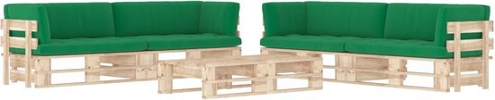 The Living Store Pallettuinmeubelset - Grenenhout - 110x65x55 cm - Inclusief kussens