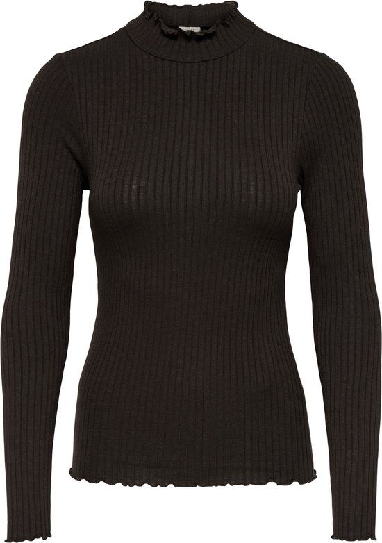 JDY Jacqueline de Yong T-shirt Jdyfransiska L/s Hi-nck Top Jr Noos 15228065 Black Koffie Dames Maat - XS