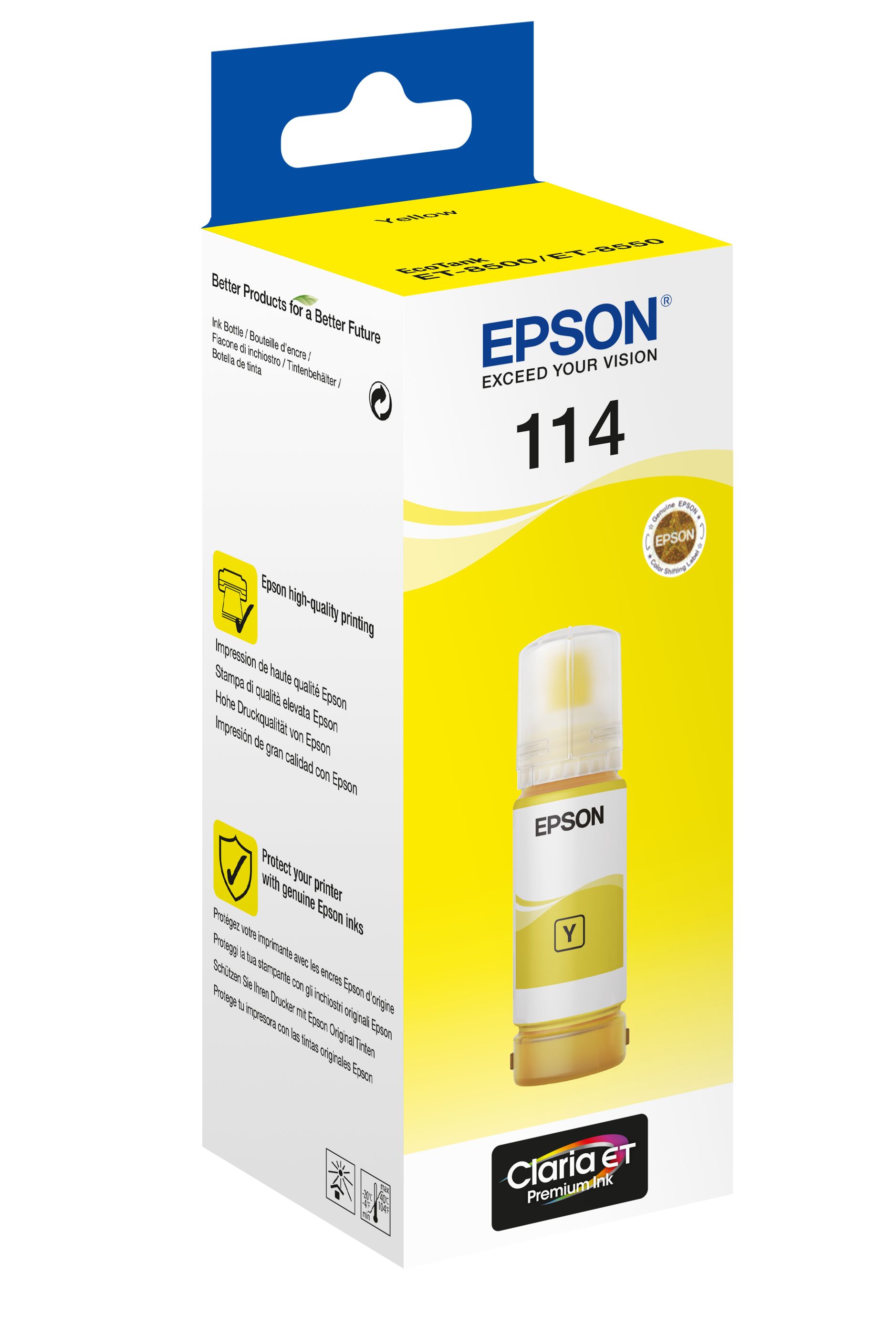 Epson 114 EcoTank Yellow Ink Bottle - Compatible with EcoTank ET-8500 & ET-8550