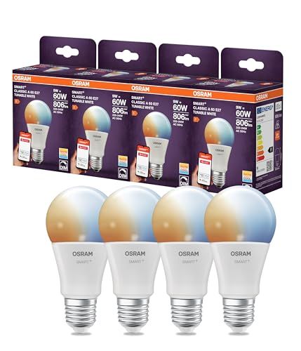 OSRAM SMART LED lamp A60 bolvorm E27, 9W ZigBee 3.0, instelbaar wit 2700-6500K, dimbaar, Alexa, Google Assistant,4-Pack