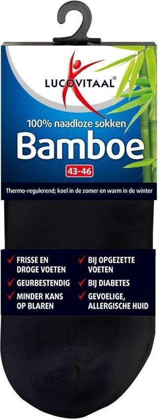 Lucovitaal Bamboe Enkelsokken Zwart 43-46