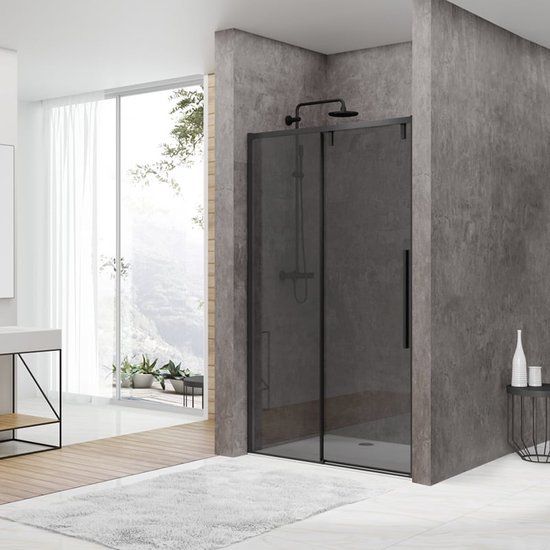 Van Rijn Softclose Schuifdeur 200 cm x 137-139 cm - 8mm Rookglas - Zwart