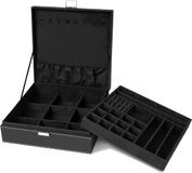 ProCase Sieradendoos-organizer voor Dames, Tweelaags Sieraden Display-opbergkoffer met 8 Kettinghangers en Verwijderbare Scheidingswand voor Oorbellen, Armbanden, Ringen, Horloges - Zwart