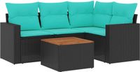 vidaXL 5-delige Loungeset met kussens, poly rattan, zwart