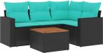 vidaXL 5-delige Loungeset met kussens, polyrotan, zwart