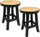 VD Leeden Rehausseur de plantes - 2x - bois de teck - noir - D15 x H17 cm - mini tabouret
