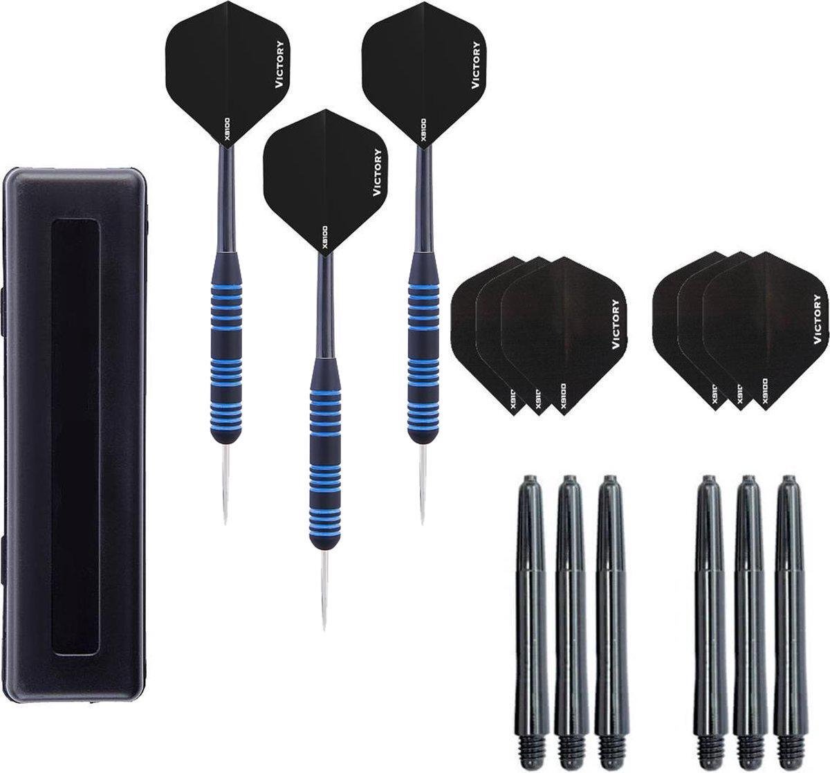 Dragon Darts – Victory Blue Line - 23 gram - 100% brass - dartpijlen – inclusief 3 sets (9 stuks) – dart shafts – en 3 sets (9 stuks) – dart flights