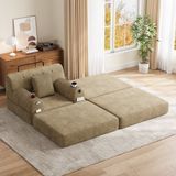 OKWISH Fauteuil 107 x 162 x 81 cm - 1-Zits Slaapfauteuil Met Hocker, Hoge Rugleuning, 2 Bekerhouders En 4 Zijvakken - Cord - Khaki