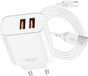 XO, Dubbele USB-A Thuislader 12W en Universele Micro-USB Kabel, Wit