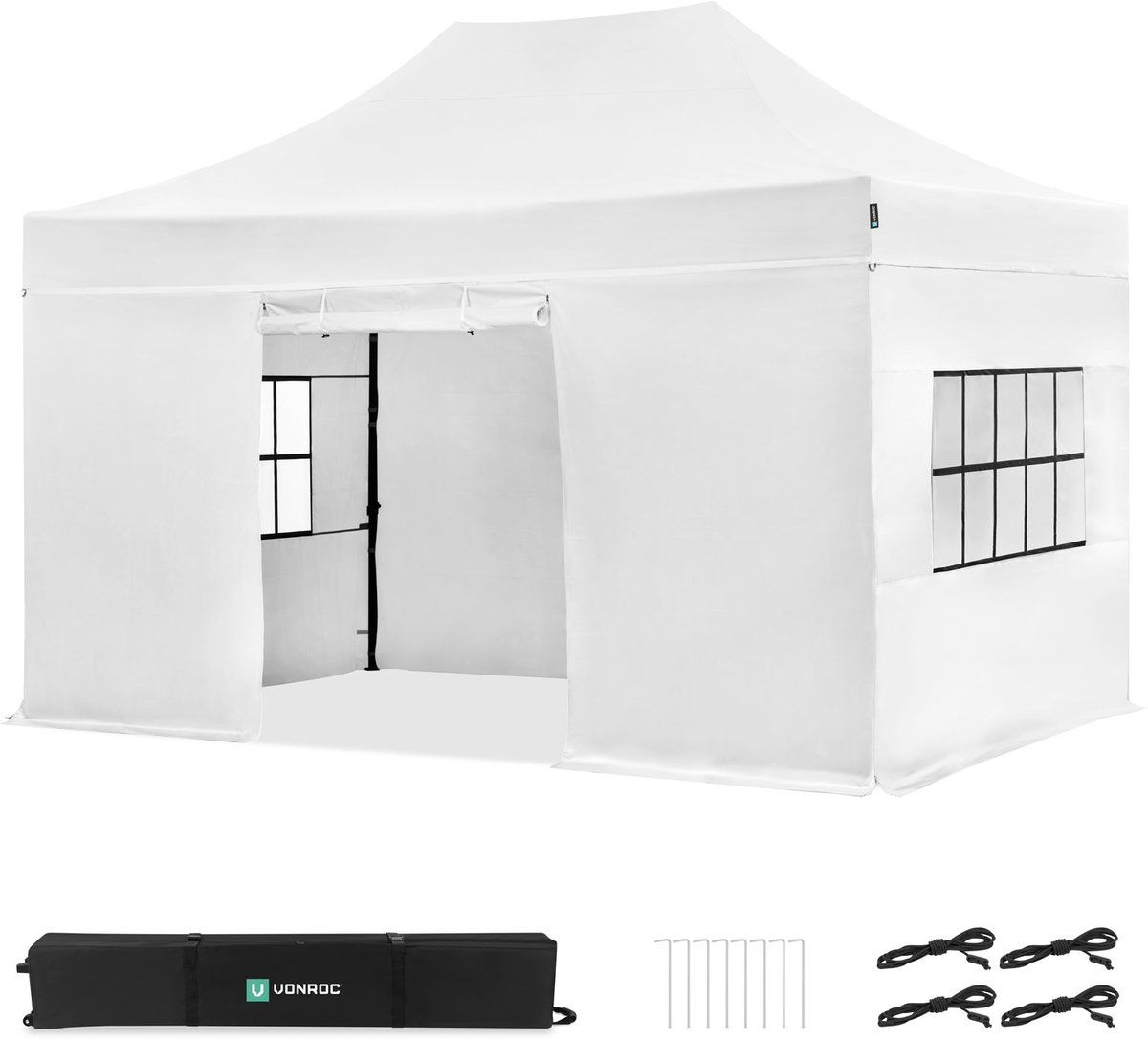 VONROC Easy-Up Partytent – 3x4.5 m - Premium easy-up Partytent - Set incl. Zijwanden - Modu-lair Ontwerp – Opvouwbaar – Waterdicht – Stalen Frame - 50+ UV Bescherming - Incl. Opbergtas - Wit