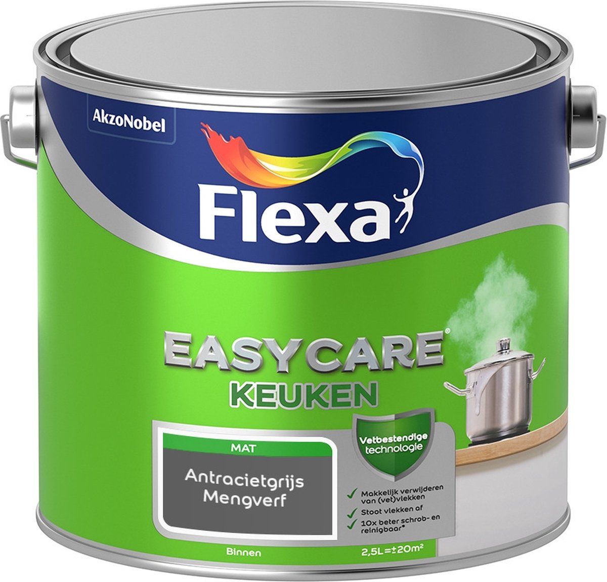 FLEXA Easycare Muurverf - Keuken - Mat - Antracietgrijs - 2,5 liter