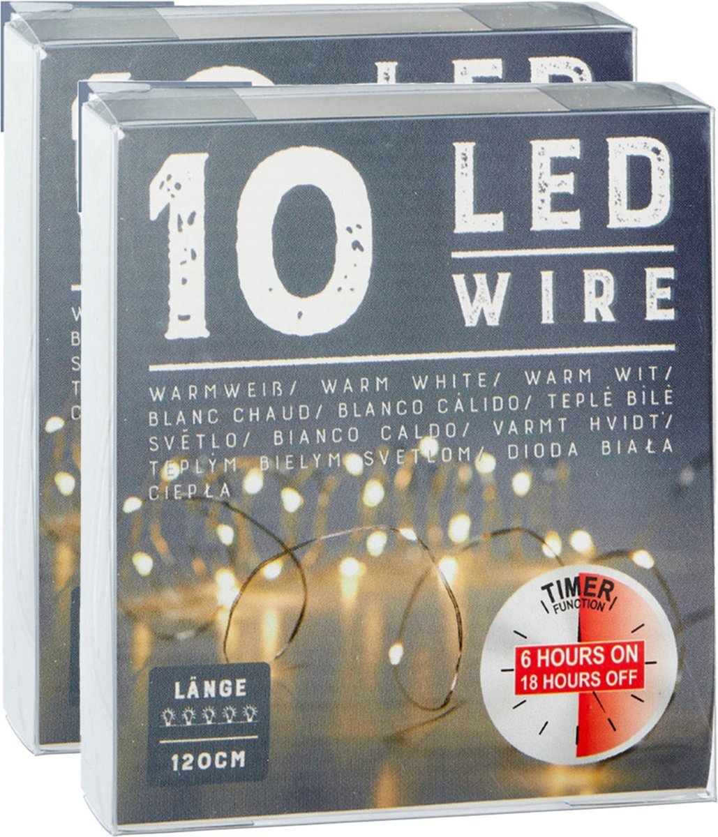 CEPEWA Draadverlichting/lichtsnoeren - 2 stuks - warm wit - 120 cm - timer
