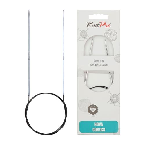 KnitPro KP12191 80 cm x 2,5 mm Nova Cubics vaste rondbreinaalden, glanzend messing, zilver