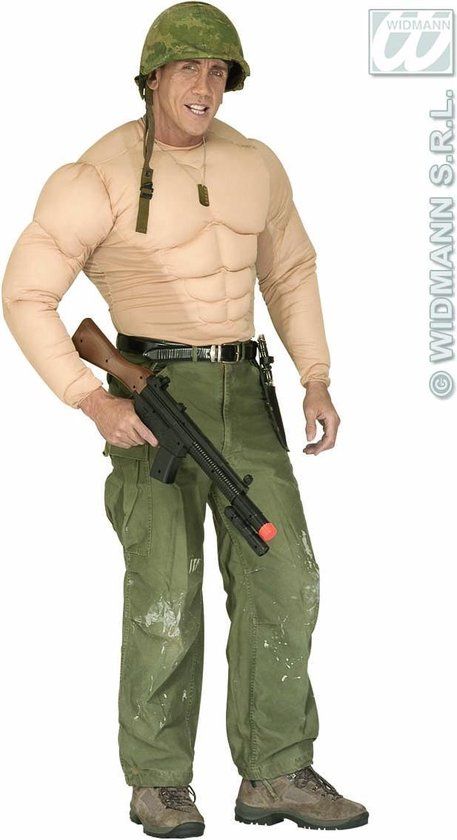 Opblaas Dikmaak & Spierballen Kostuum - Spierenshirt XL Man - Small - Beige - Mannen