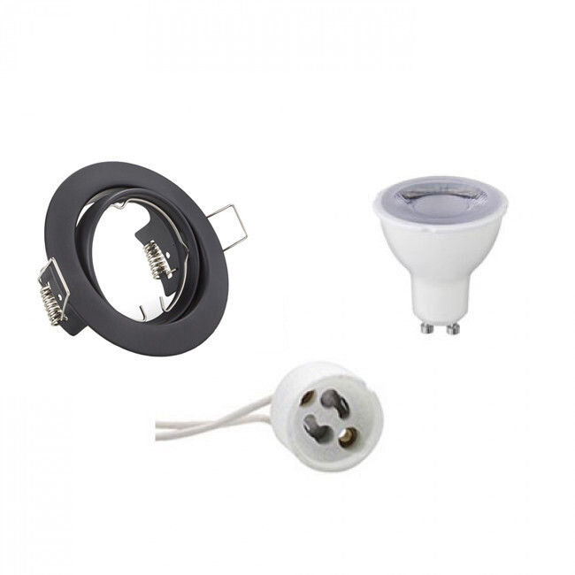 BES LED LED Spot Set - Trion - GU10 Fitting - Dimbaar - Inbouw Rond - Mat Zwart - 6W - Helder/Koud Wit 6400K - Kantelbaar Ã˜83mm