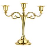 OwnMy 3 Armen Metalen Kandelaar Kandelaar Zilveren Europese Elegante Kaarsenhouder Kaarsenstandaard voor Bruiloft Eettafel Kerstfeest Woondecoratie (Gouden Toon)
