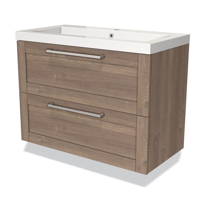 Maxaro Badkamermeubel 90cm Modulo Middenbruin Eiken 2 Lades Lamel Wastafel Mineraalmarmer