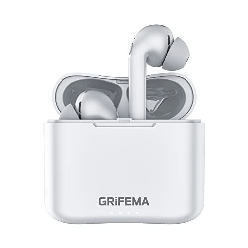 GRIFEMA G-TWS1, Bluetooth-hoofdtelefoon, draadloos, Bluetooth 5.1, met oplaadhoes en microfoon, wit