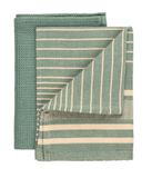 WENKO Tito Keukenhanddoek Set van 2 Beige/Groen Katoen 45 x 65 cm