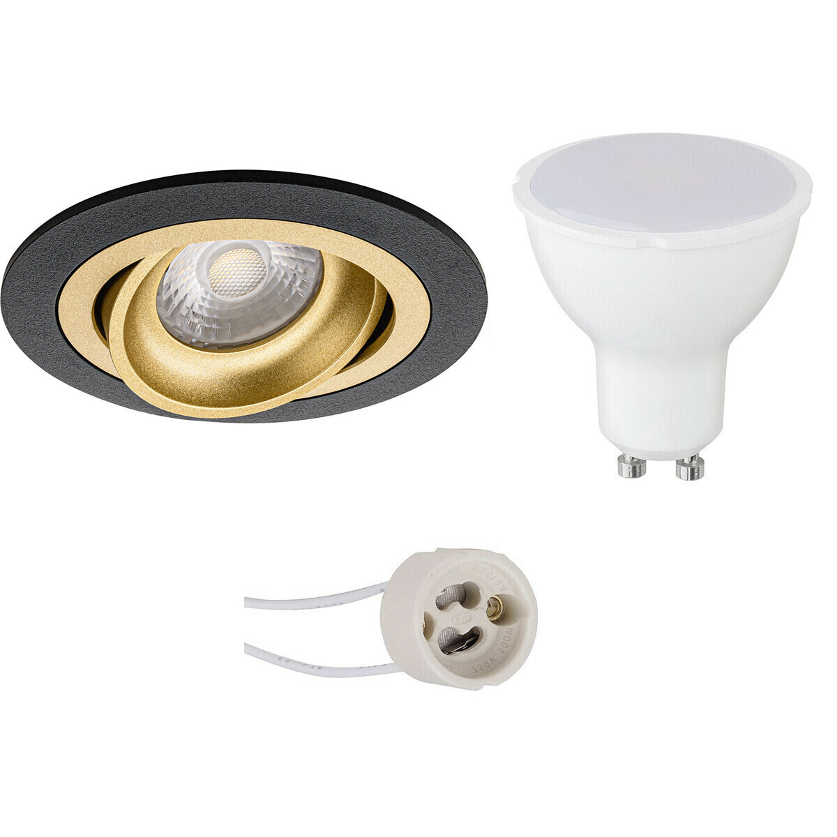 BES LED Voordeelset LED Spot Set - Aigi - Pragmi Alpin Pro - GU10 Fitting - Inbouw Rond - Mat Zwart/Goud - 8W - Warm Wit 3000K - Kantelbaar Ø92mm