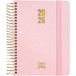 Grafoplas Kalender 2026, weekoverzicht, A6, Spaans, metallic roze, met stickers, hardcover, gevoerde hardcover, spiraalbinding, rubberen sluiting, van januari tot december, FSC, 120 pagina's