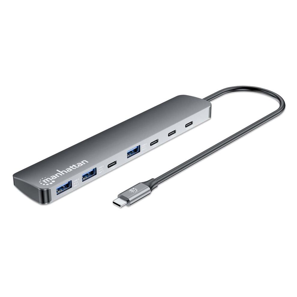Manhattan USB-C Dock/Hub, 7 poorten (3x USB-A, 4x USB-C), 100W Power Delivery, Aluminium, Space Grey