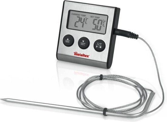 Tomado Metaltex Digitale Kookthermometer - RVS Zilver - 100cm Kabel