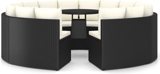 vidaXL 9-delige Loungeset met kussens poly rattan zwart