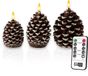 Meisterhome LED Kaarsen Dennenappels – 3-delige Set – Echte wax - met Flikkerend Warm Wit Licht – Timer & Afstandsbediening – Batterij – Kerstdecoratie