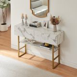 en.casa Consoletafel Varberg 120x30x75 cm marmerlook wit en goudkleurig