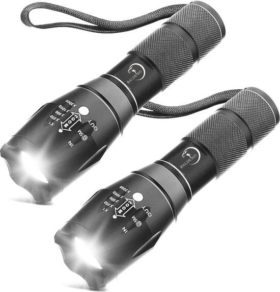 JBE Militaire zaklamp - Waterdicht - 2000 Lumen LED Zaklamp - Inzoombaar - 2 stuks - Inclusief Batterijen(6stuks)