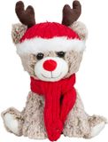 Free & Easy Pluche rendier knuffel - 25 cm - met rode muts en sjaal