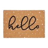 Relaxdays deurmat kokos, tekst 'Hello', 60x40 cm, stippen, voor binnen en buiten, antislip kokosmat, natuur/wit/zwart