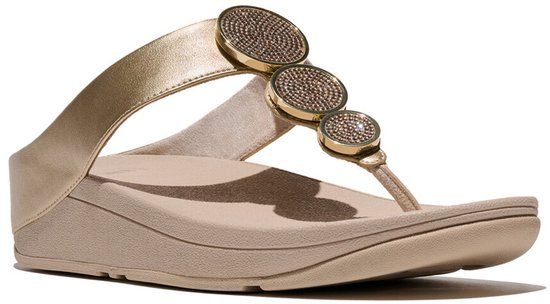 FitFlop Halo Bead-Circle Metallic Toe-Post Sandals Dames Slippers - Metallic Beige