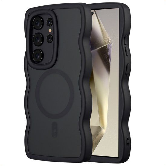Selencia Wavy Case - Golvend Hoesje geschikt voor Samsung Galaxy S24 Ultra - Zwart