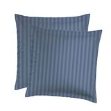 CXL by Christian Lacroix - Set van 2 vierkante kussens + 2 kussenslopen – 65 x 65 cm – beddengoed van katoen-satijn – machinewasbaar op 40 °C – geweven strepen, blauw