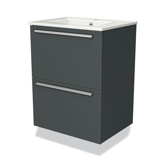 Maxaro Badkamermeubel 50cm Modulo Slim Donkergrijs 2 Lades Vlak Wastafel Keramiek