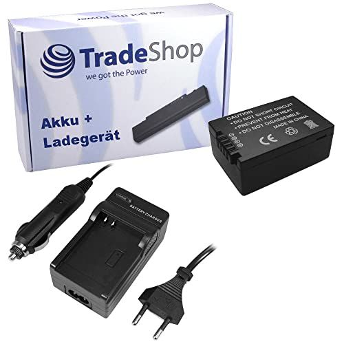 Trade Shop 2-in-1 set: Li-Ion accu 1300 mAh + acculader met auto-adapter compatibel met Panasonic Lumix DMC FZ40 FZ45 FZ48 FZ100 FZ150 FZ-40 FZ-45 FZ-48