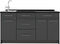 Vicco Keukenblok Fame-Line, Antraciet Hoogglans/Antraciet, 150 cm zonder werkblad