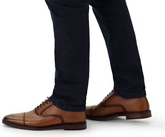 Manfield Heren Cognac Leren Veterschoenen Maat 40