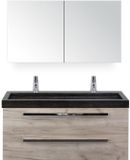 BES LED Seville Badmeubelset 120 cm - 2 Laden Craft Oak - Wastafel Lucca Enkel met Spiegelkast