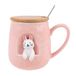 Lachineuse Mok Konijn - 3D Reliëf - Funny Bunny - Porselein, Hout, Metaal - 380 ml - Met Deksel en Lepel