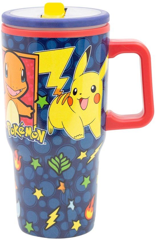 Pokémon Pokemon Drinkbeker met Rietje Jongens en Meisjes – Pikachu – Beker met Deksel en Handvat