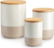 Non-branded Ceramic storage jars with airtight lids, 3-piece set, beige